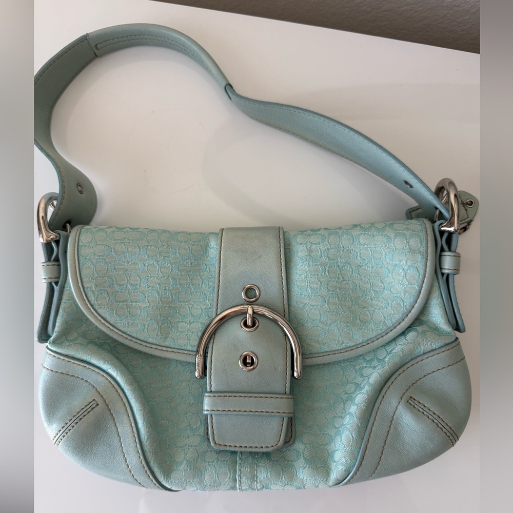 COACH Vintage Y2K SoHo Signature Shoulder Bag RARE teal/light blue-green color